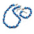 Simulated Pearl and Glass Bead Short Necklace & Bracelet Set in Blue/ 38cm L/ 5cm Ext (Natural Irregularities) - view 2