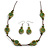 Dusty Green Ceramic Coin/ Round Bead Brown Cord Necklace and Drop Earrings Set/48cm L/Slight Variation In Colour/Natural Irregularities - view 2