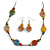 Multicoloured Ceramic Coin/ Round Bead Brown Cord Necklace and Drop Earrings Set/48cm L/Slight Variation In Colour/Natural Irregularities - view 2