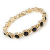 Plated Alloy Metal Black Round Cut Crystal Stones Ladies Magnetic Bracelet - 18cm Long
