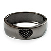 Gun Metal Black Crystal Hinged Bangle Bracelet