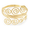 Gold Plated Textured 'Spiral' Upper Arm Bracelet Armlet - 28cm Long - Adjustable