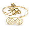 Gold Plated Filigree, Crystal Butterfly & Twirl Upper Arm, Armlet Bracelet - Adjustable