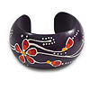 Large Chunky Purple Floral Wooden Cuff Bracelet/Possible Natural Irregularities - Size L