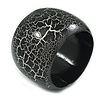 Wide Chunky Cracked Effect Wood Bracelet Bangle (Black/White) - Medium Size