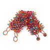 Wide Pink/Orange/Light Blue Semiprecious & Glass Bead Braided Bracelet -17cm Length