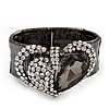 Diamante Heart Flex Bracelet In Gun Metal Finish - up to 18cm Length