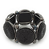 Glittering Black Circle Flex Bracelet In Gun Metal - 20cm Length