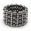 Wide Gun Metal Bead/Crystal Flex Bracelet - 18cm Length