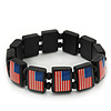 US American Flag Black Stretch Wooden Bracelet - up to 20cm length