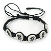 Black/White 'Skull & Crossbones' Cotton Wristband - Adjustable