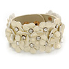 Light Gold Metallic Floral Leather Style Wristband Bracelet - 18cm L