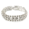 Bridal/ Wedding/ Prom/ Party Austrian Crystal Bracelet with Tongue Clasp In Silver Tone - 17cm L