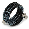 Teen/ Children/ Kids Black/ Grey Glass Bead Multistrand Bracelet - 15cm L