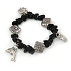 Black Agate Nugget Charm Flex Bracelet - 20cm L