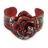 Romantic Dark Red Flower Leather Cuff Bracelet - Adjustable