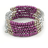 Multistrand Glass, Acrylic Bead Coiled Flex Bracelet (Silver, Purple) - Adjustable