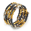 Multistrand Glass, Acrylic Bead Coiled Flex Bracelet (Silver, Charcoal Grey, Gold, Bronze) - Adjustable