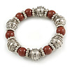 Brown Ceramic and Silver Tone Mirrored Ball Bead with Wire Flex Bracelet - 18cm L