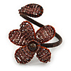 Plum Glass Bead Flower Copper Wire Flex Cuff Bracelet - Adjustable