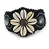 Handmade Boho Style Beaded, Shell Wristband Bracelet (Black, Grey, White) - 16cm L/ 2cm Ext