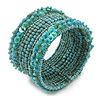 Bohemian Beaded Cuff Bangle with Sequin (Light Blue) - Adjustable