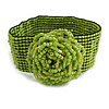 Statement Beaded Flower Stretch Bracelet In Lime Green - 18cm L - Adjustable