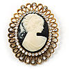 Vintage Antique Gold Cameo Crystal Brooch