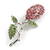 Vintage Crystal Rose Brooch (SilverTone)