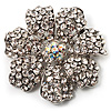 Clear Crystal Corsage Flower Brooch (Silver Tone)