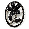 Daisy In The Oval Frame Jet-Black Crystal Brooch (Silver Tone)