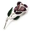 Romantic Enamel Rose Brooch (Violet & Green, Silver Tone)