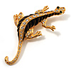 Gold Plated Crystal Enamel Lizard Brooch