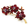 Crystal Floral Brooch (Antique Gold & Ruby Red)