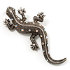 Large Vintage Diamante Lizard Brooch (Silver Tone)