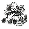 Oversized Black Crystal Filigree Flower And Butterfly Crystal Brooch (Catwalk - 2014)