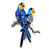Blue Enamel Parrot Brooch (Silver Tone Metal)