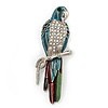 Oversized Multicoloured Enamel 'Parrot' Brooch In Silver Plated Metal - 10cm Length