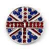 Union Jack Round Silver Plated Crystal Brooch - 4cm Diameter