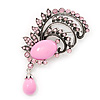 Light Pink  Diamante Precious Heirloom Feather Charm Brooch (Burn Silver Tone)