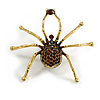 Large Amber Coloured Swarovski Crystal 'Spider' Brooch In Gold Plating - 6.5cm Length