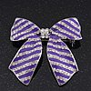 Large Purple Enamel Diamante 'Bow' Brooch In Rhodium Plating - 6cm Length