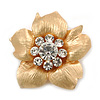 Brushed Gold Crystal Flower Brooch - 3.5cm Diameter