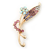 Classic AB/ Pink/ Purple Daisy Flower Brooch In Gold Plating - 65mm Length