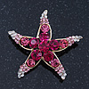 Fuchsia/Pink/ Clear Crystal 'Starfish' Brooch In Gold Plating - 48mm Width