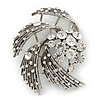 Vintage Diamante 'Whirlwind' Brooch In Burn Silver - 7cm Width