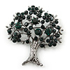 Dark Green Crystal 'Tree Of Life' Brooch In Gun Metal Finish - 52mm Length