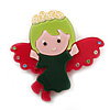 Dark Green/ Lime Green/ Magenta Austrian Crystal, Acrylic 'Little Angel' Brooch - 50mm Length