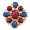 Cobalt Blue/ Violet Acrylic Stone Corsage Brooch In Gold Plating - 55mm Across