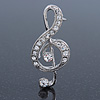 Rhodium Plated Diamante 'Treble Clef' Brooch - 50mm L